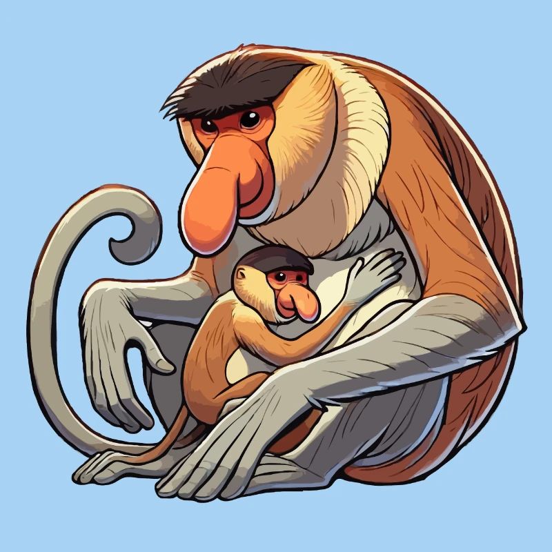 Proboscis monkey mother and child