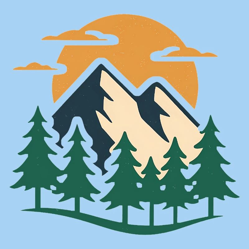 Conception d'aventure en montagne à feuilles persistantes