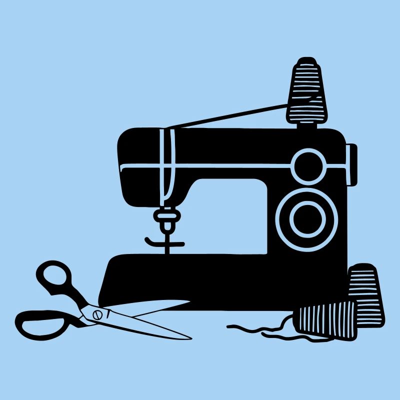 Sewing machine logo sewing shop with thread and scissors