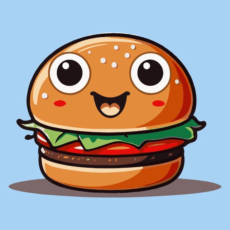 Cute cartoon hamburger with smiling face