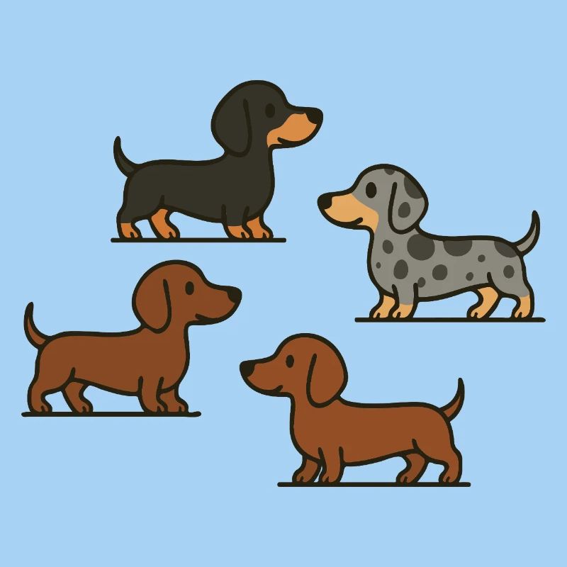 Dachshund Quartet: Spotted & Solid