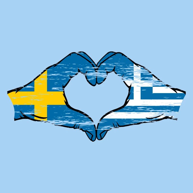 Suède Grèce Drapeau Mains Coeur Forme Utilisé