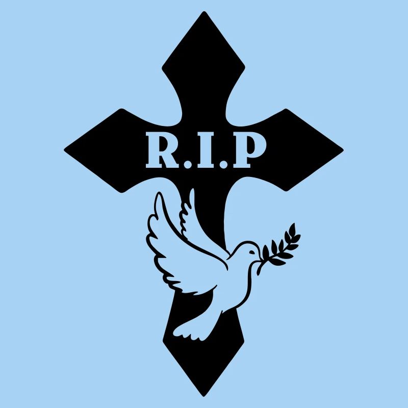 Croix avec pigeon et texte R.I.P