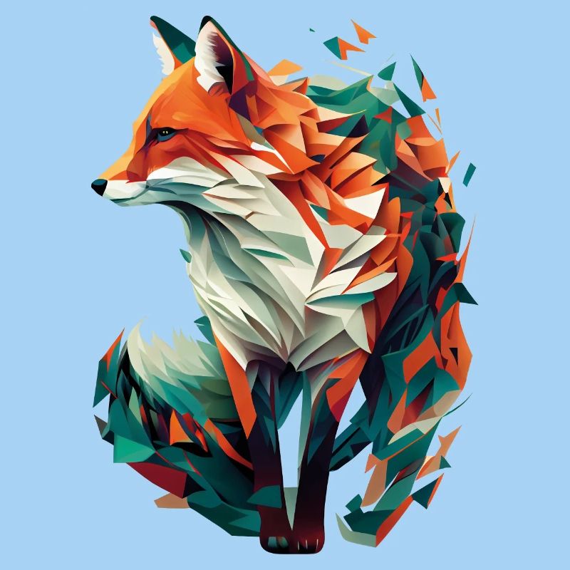 Fox Artwork Polygon Origami Orange Green Classy