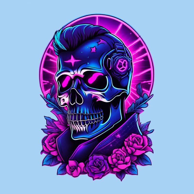 Neon Gothic Skull with Headphones