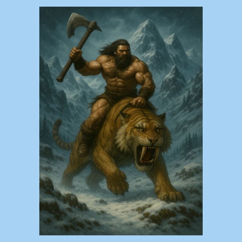 Wild Warrior on Sabertooth Tiger – Art
