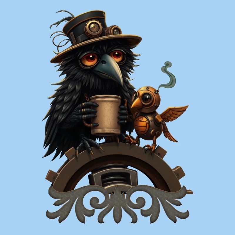 Steampunk Rabe mit Becher