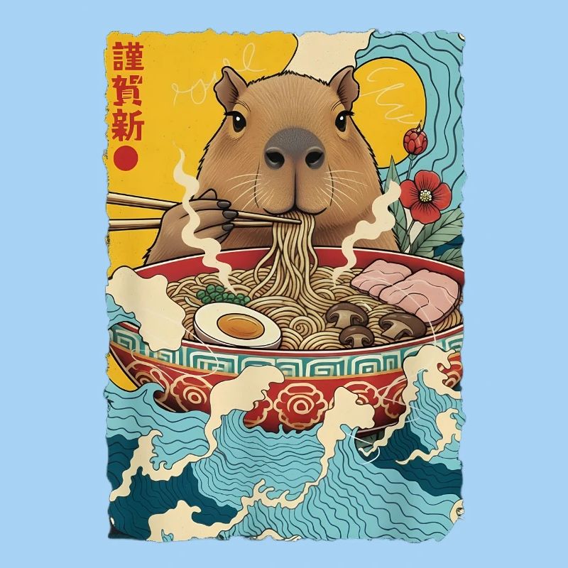 Capybara isst Ramen Nudeln