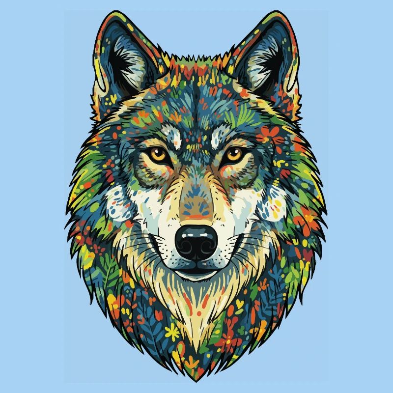 Bunter Wolf mit Blumen
