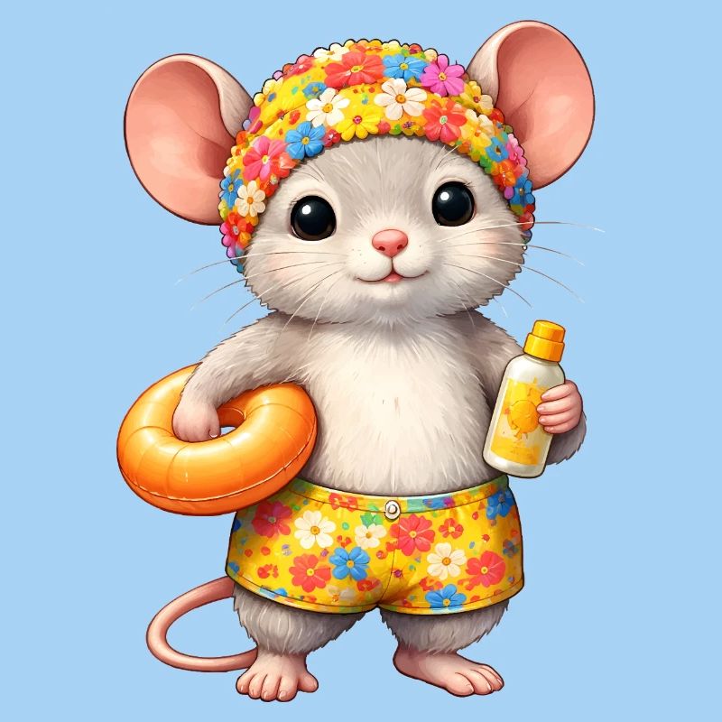Cute mouse on summer vacation