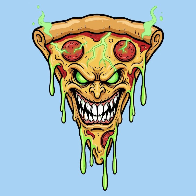 Pizza Demon Face Neon Green