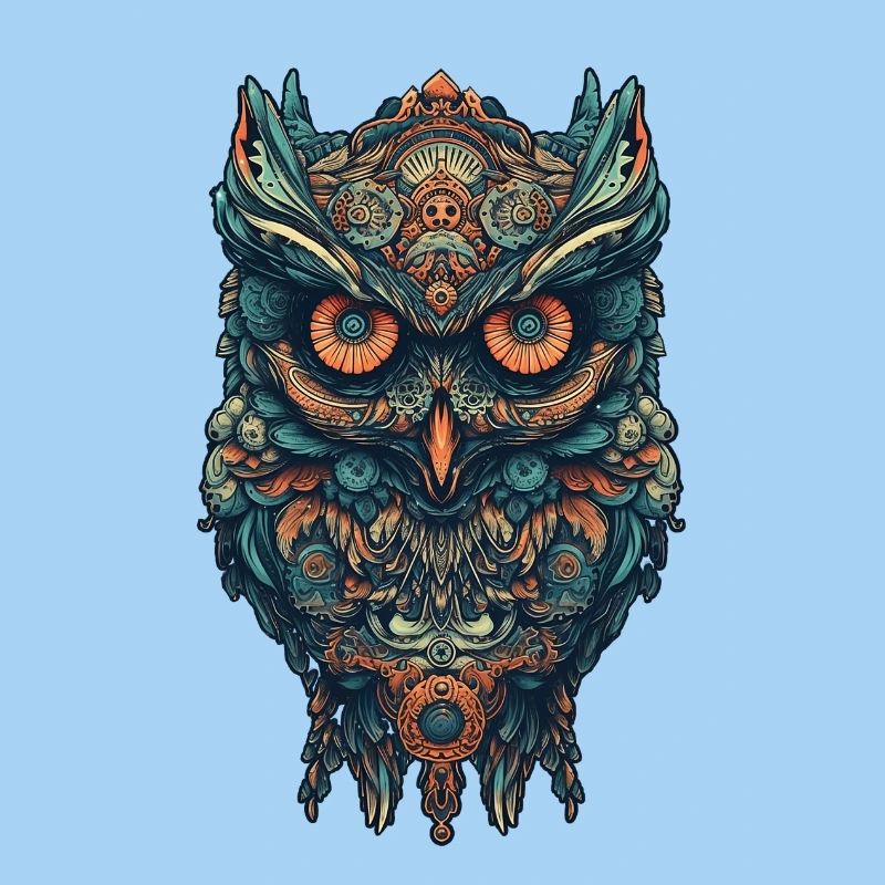 Mythische Boho Eule mit surrealen Mustern