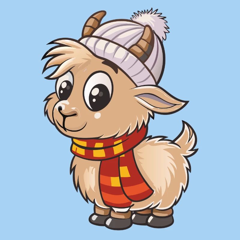 Chèvre mignonne avec écharpe et chapeau à pompon.