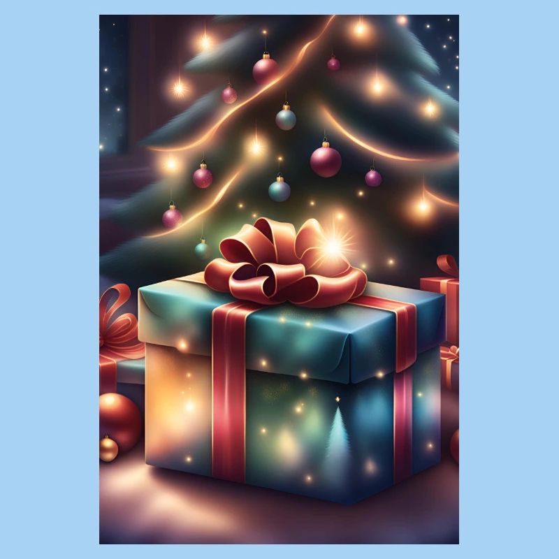 Festive gift box under a Christmas tree