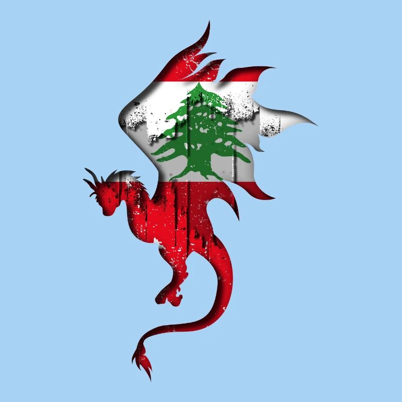 Drapeau du Liban - Liban - Silhouette de dragon