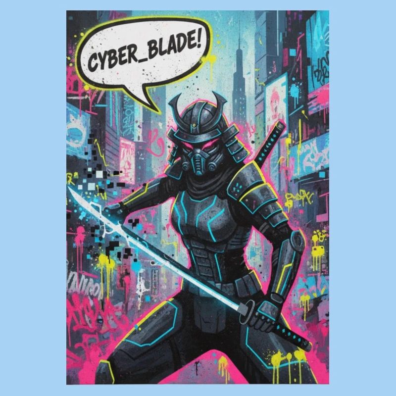 Cyber Samurai Neon Graffiti