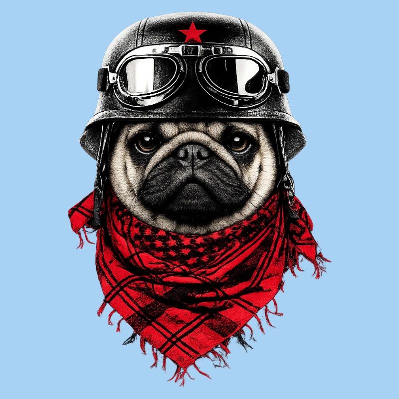 Combative pug in pilot look