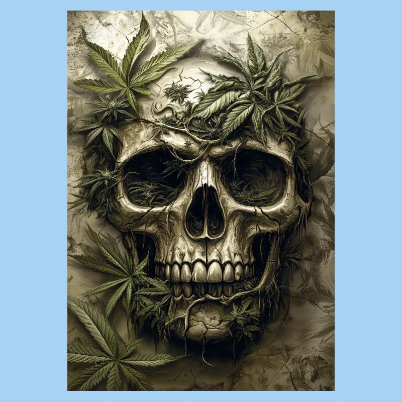 Skull with hemp leaves