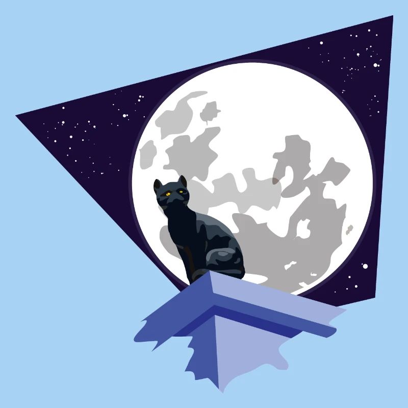 Chat noir sous la lune