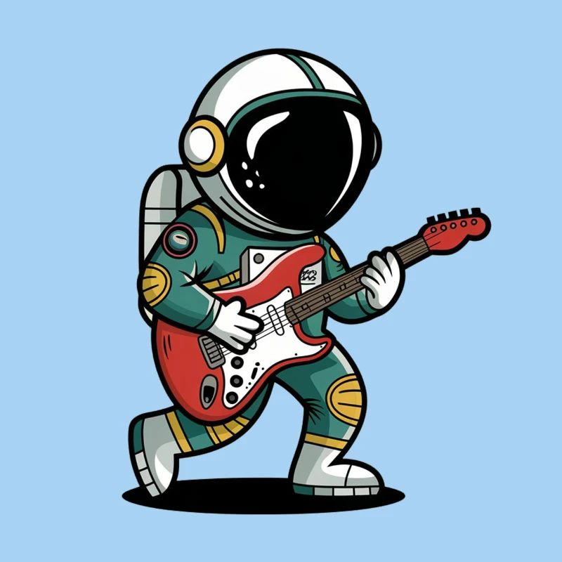 Spaceman Cartoon Guitar Funny Rock
