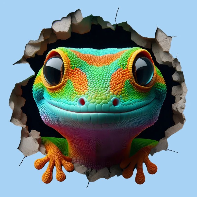 Tête de gecko colorée dans le trou 1