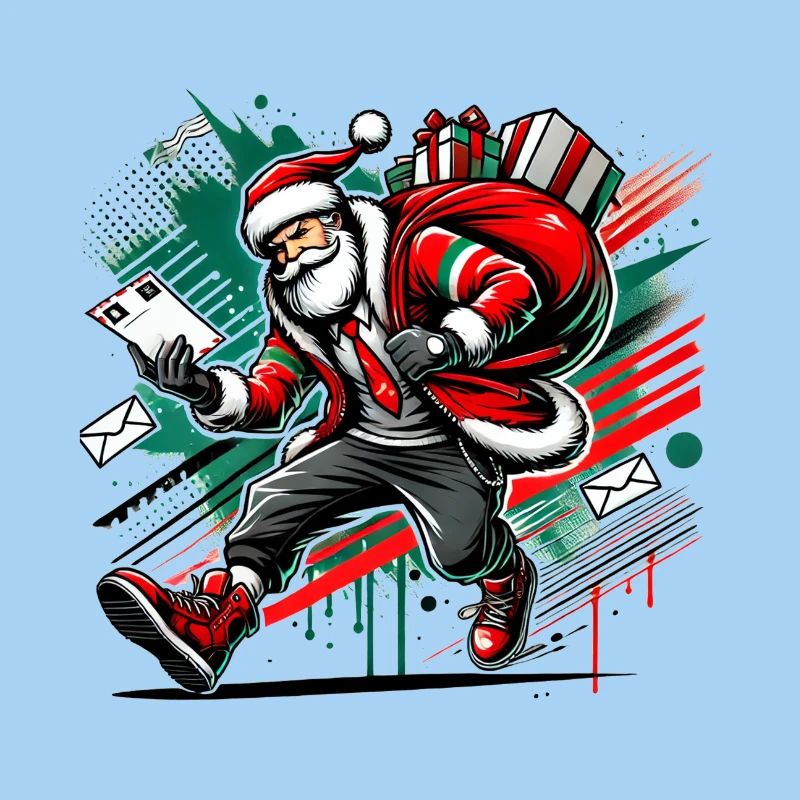 Weihnachtsmann als Postbote im Stress