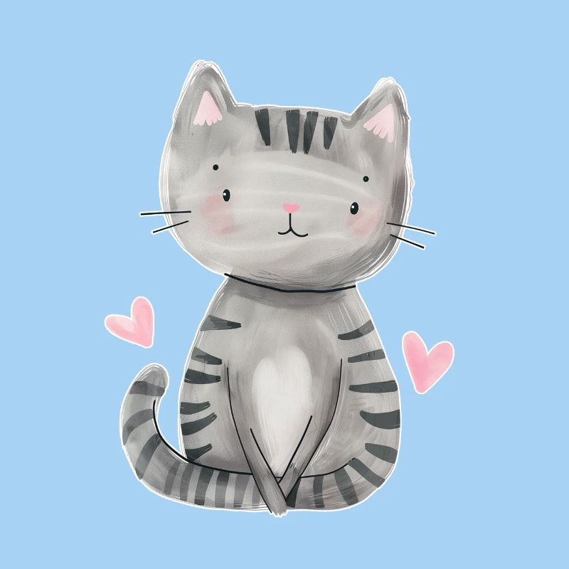 chat mignon, cadeau chat gris, dessin de chat