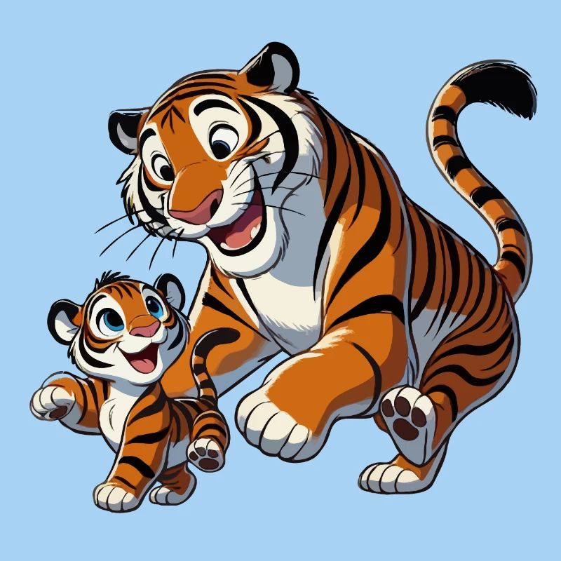 Tigermutter mit jungem Herumtollen