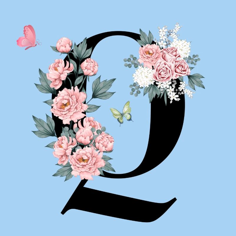 Buchstabe q rosa Blumen