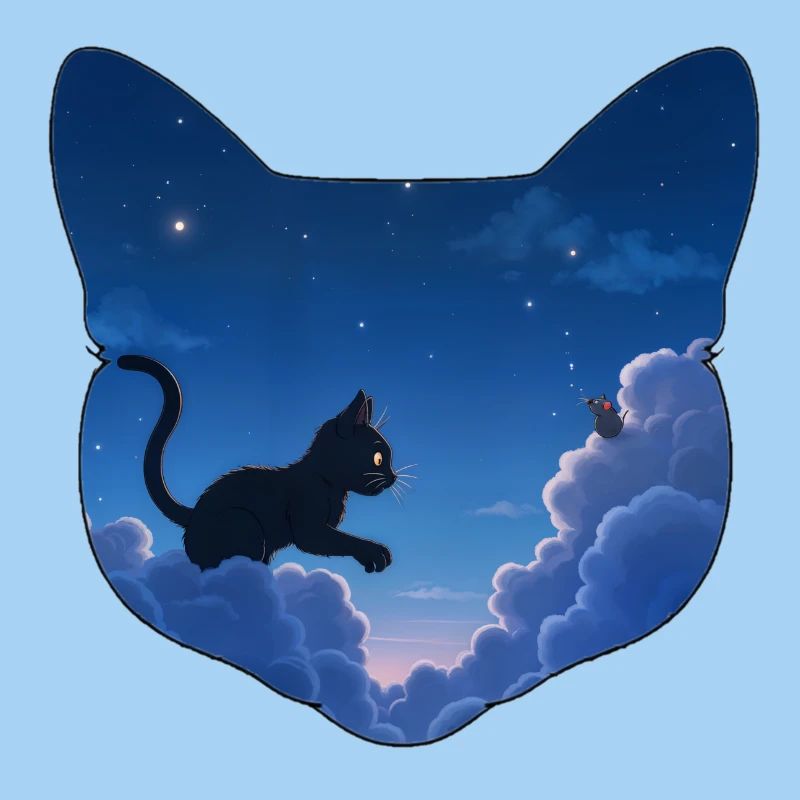 Katze jagt Mäuse in den Wolken