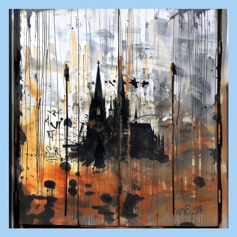 Graffiti Cologne Cathedral Silhouette Rusty Background