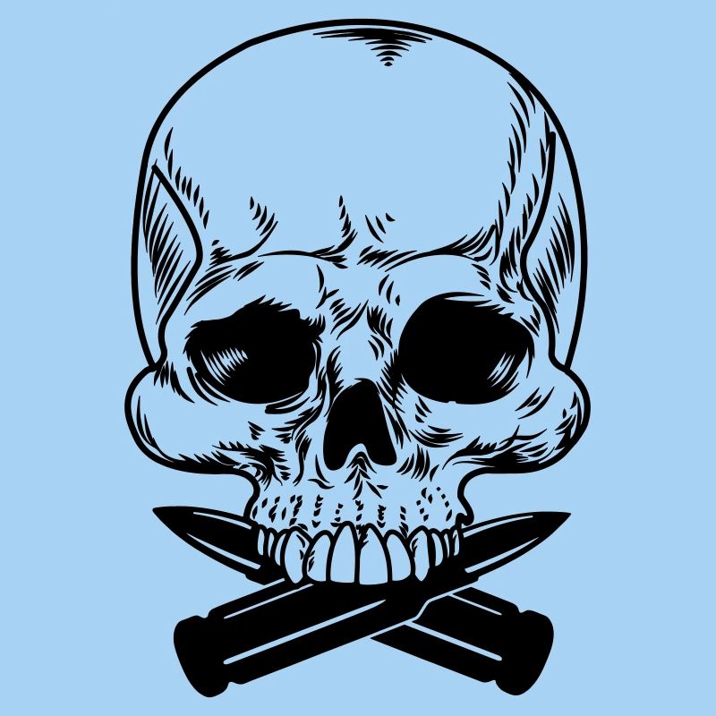 Skull with two bullets crossed under the teeth