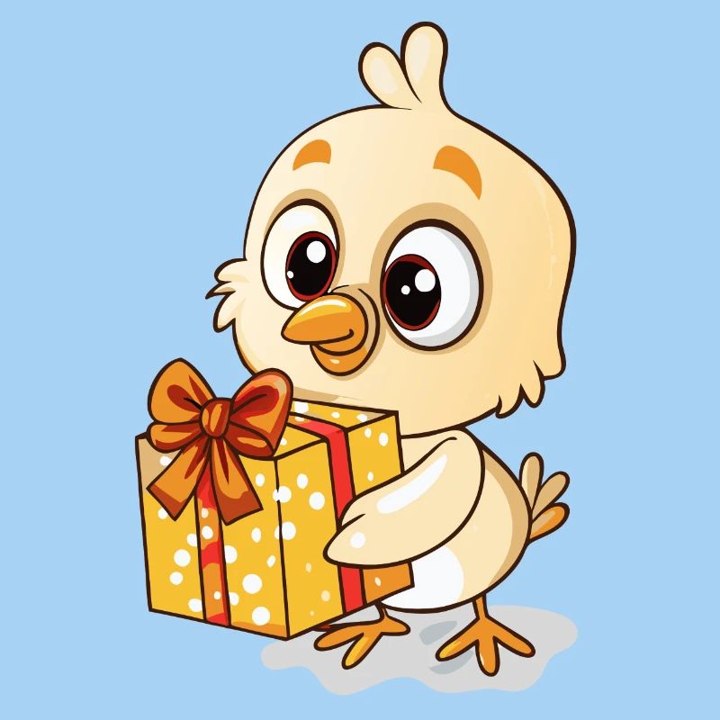 Cute chick unwraps gift