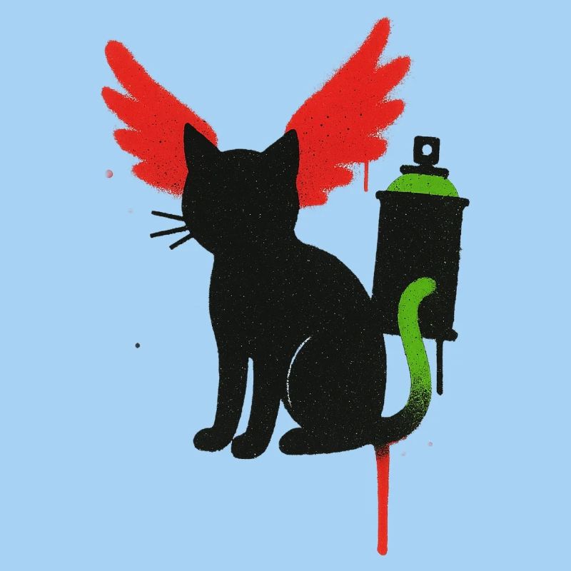 Black Cat with Flame Wings and Spray Can