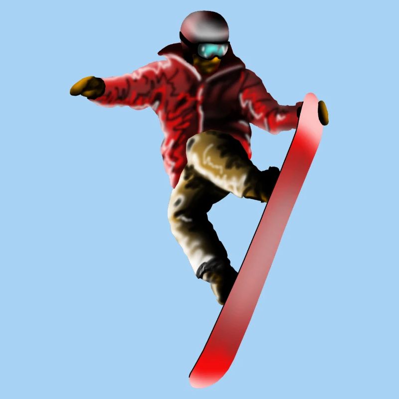 Roter Snowboarder Sprung