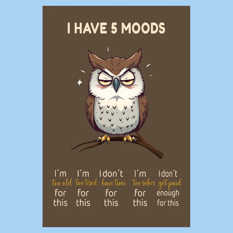 Grumpy Owl - J’ai 5 humeurs Design drôle