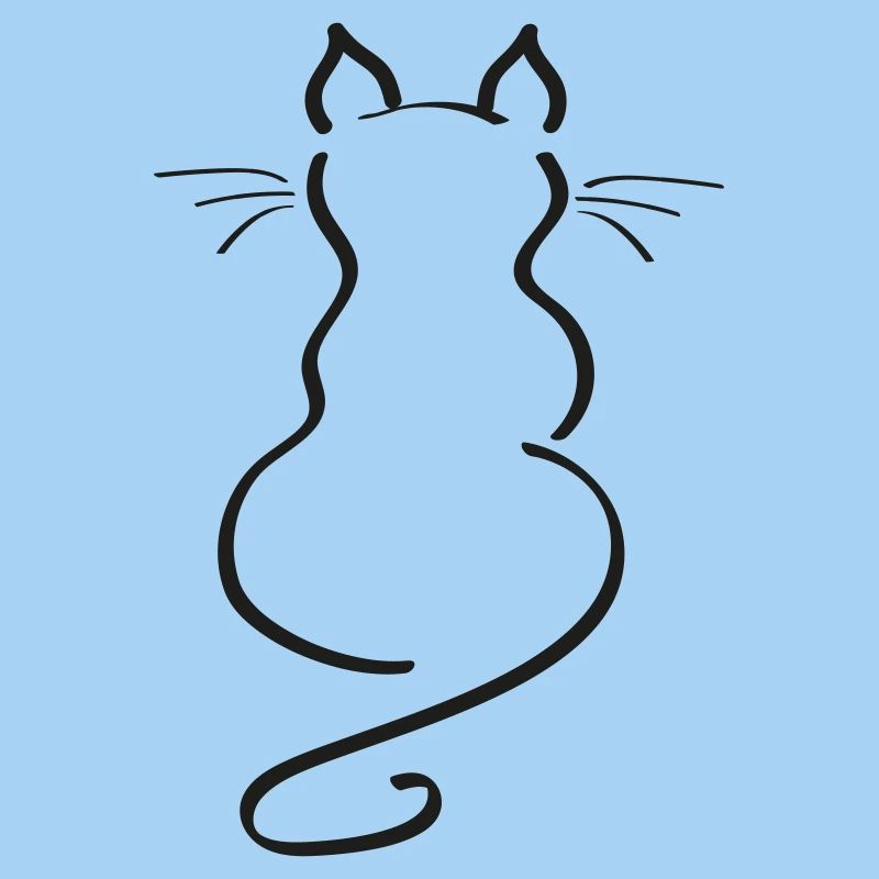Cat Minimalist Line Back Plain Thick