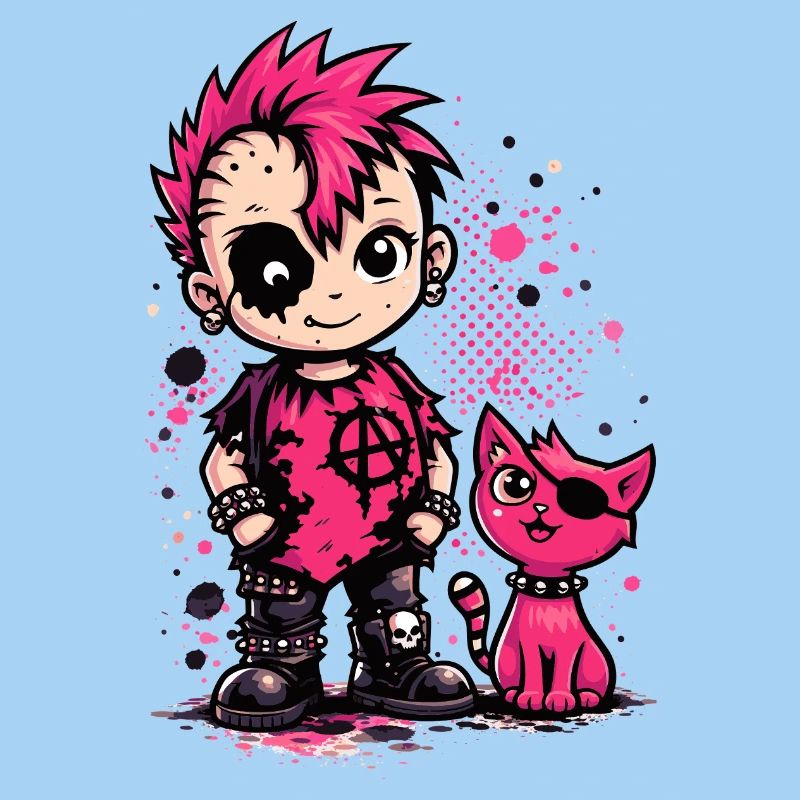 Punk Kid mit pinker Katze