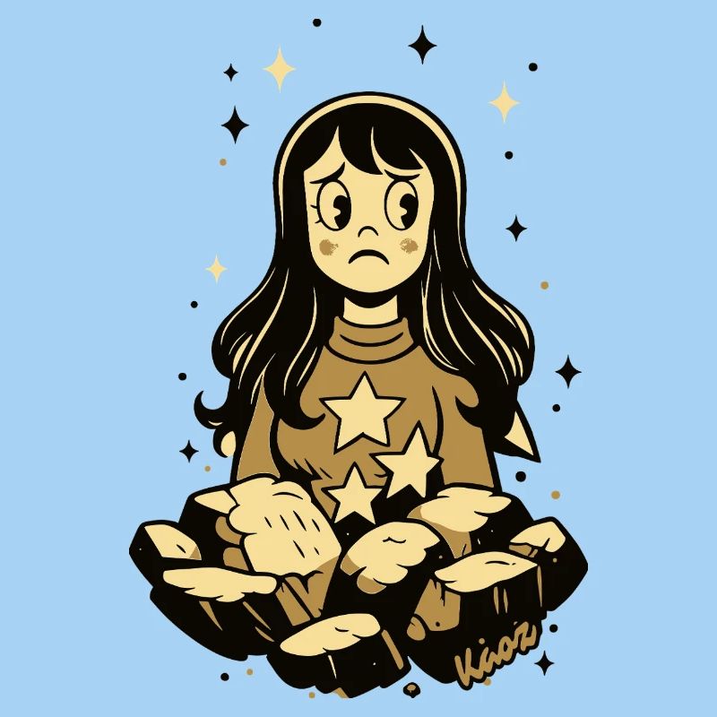Melancholisches Sterne Mädchen mit Steinen