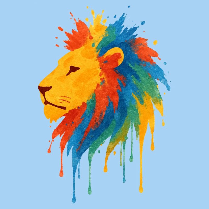 Farbenfroher Wildlöwe – Kunstfarben springen hervor