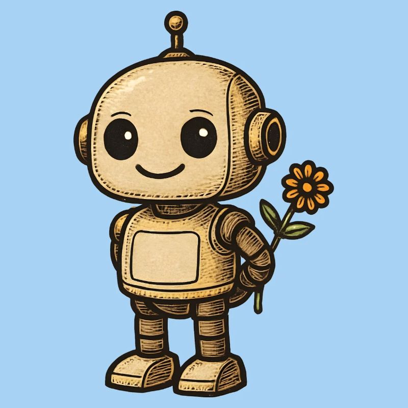 Retro-Roboter mit Blume