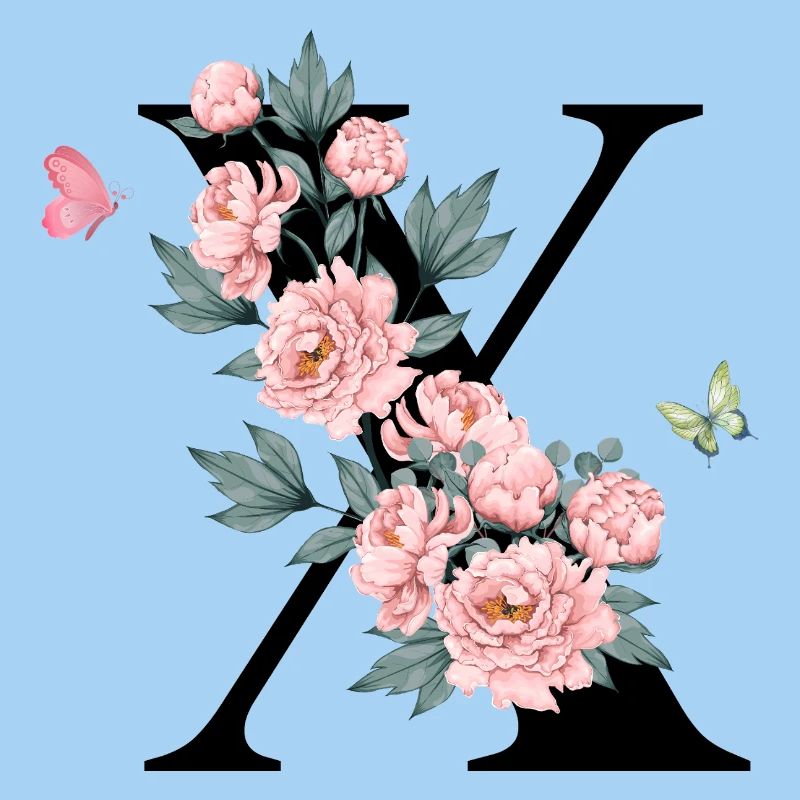 Lettre x fleurs rose