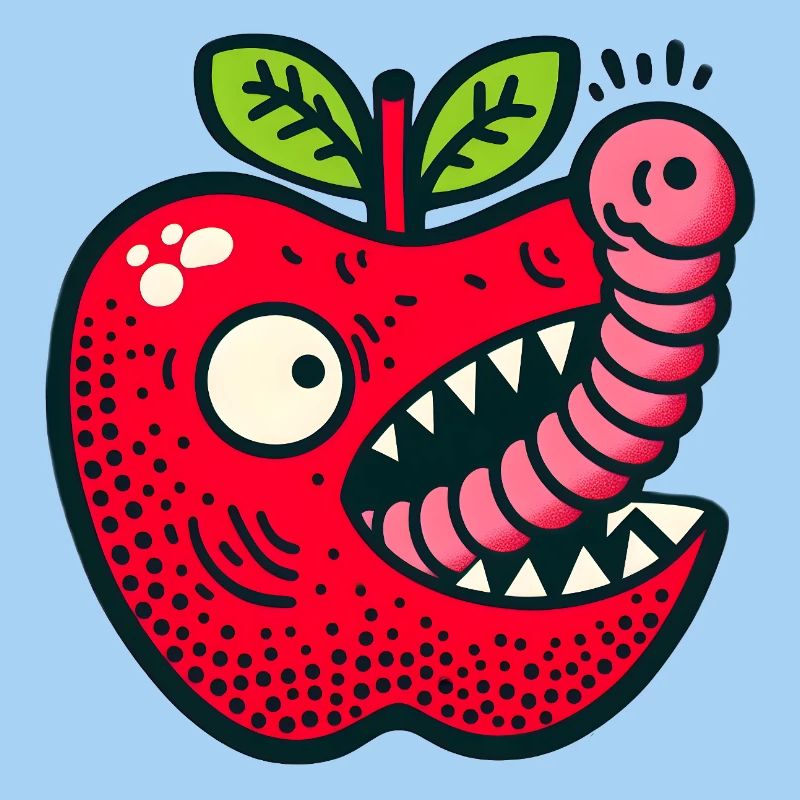 Apfel frisst Wurm