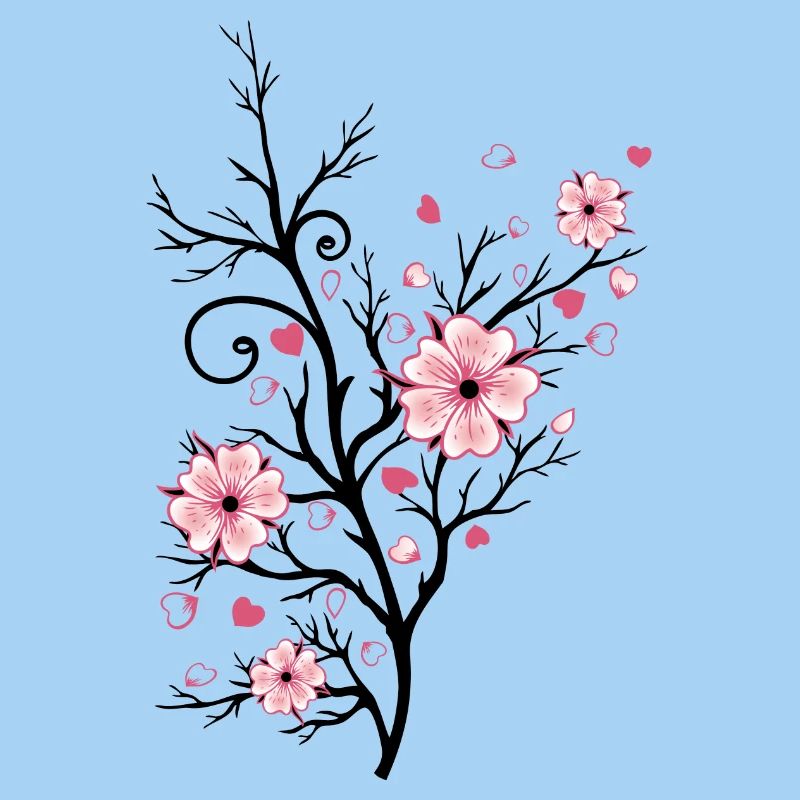 Cherry Tree Cherry Blossoms with Hearts Sakura Spring