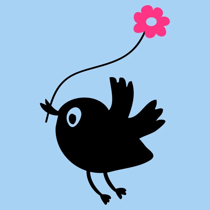 Flying bird hold flower