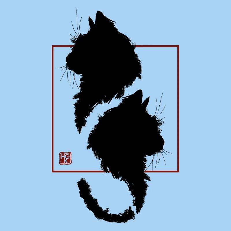 Minimalist red frame black cat japan