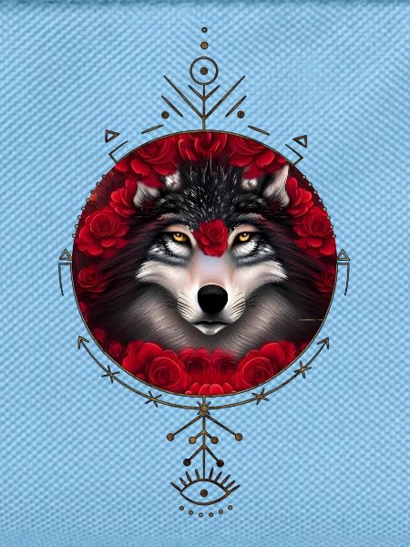 Wunderbarer Wolf mit Blumen.