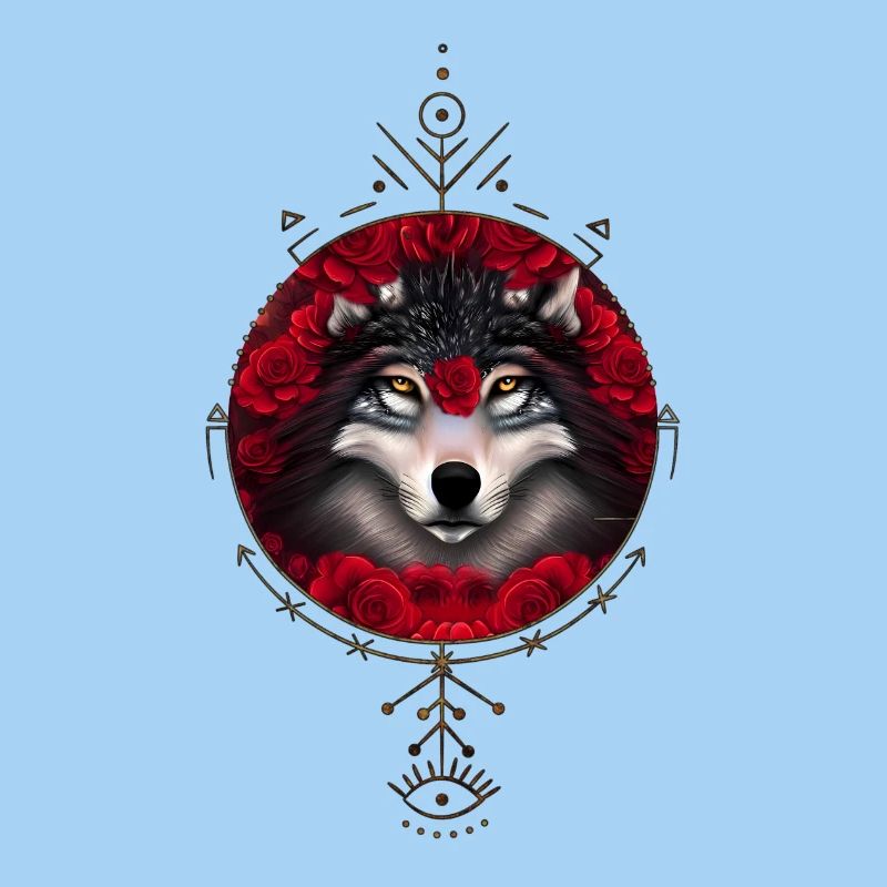 Wunderbarer Wolf mit Blumen.