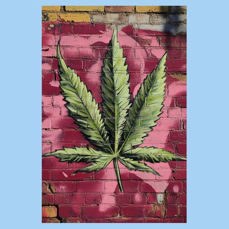 Feuille d’herbe graffiti sur un mur rose