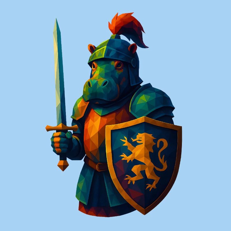WPAP Style Animals - Hippo with Knight's Armor, Sword